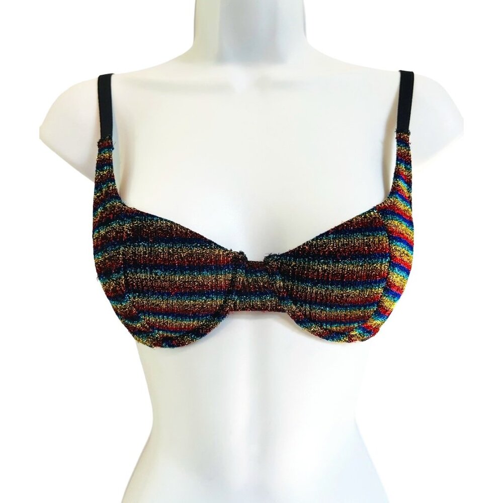 Vintage y2k Planet Lingerie Metallic Rave Rainbow Bra